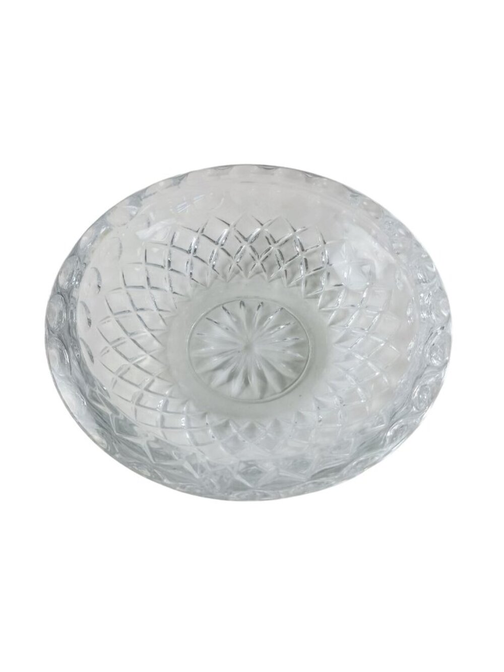 Lead Glass Diamond Cut Thumbprint Pattern Round Ashtray 7" Vintage
